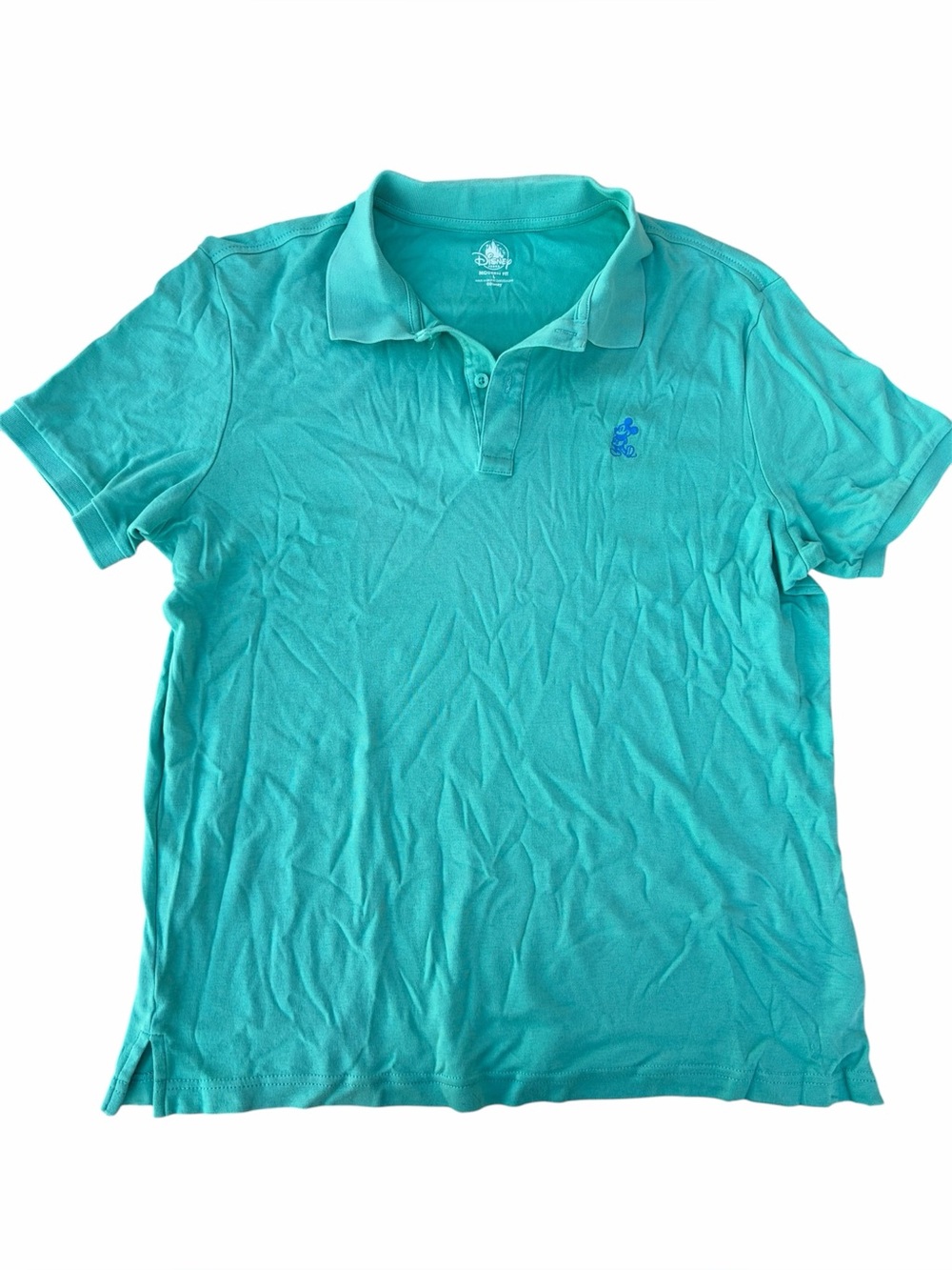 Disney Parks Men's Large Teal Cotton Modern Fit Short Sleeve Mickey Mouse Polo